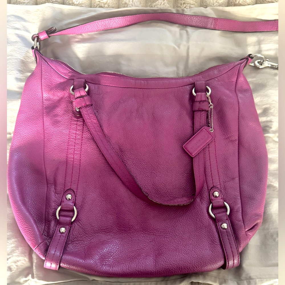 Coach F17566 Leather Alexandra Convertible Pebble Leather Tote Purple